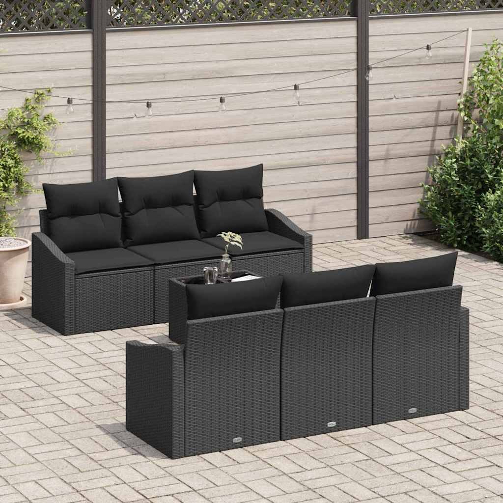 vidaXL Zestaw Sof z poduszką z przechowywaniem 7 pcs Czarny polirattan