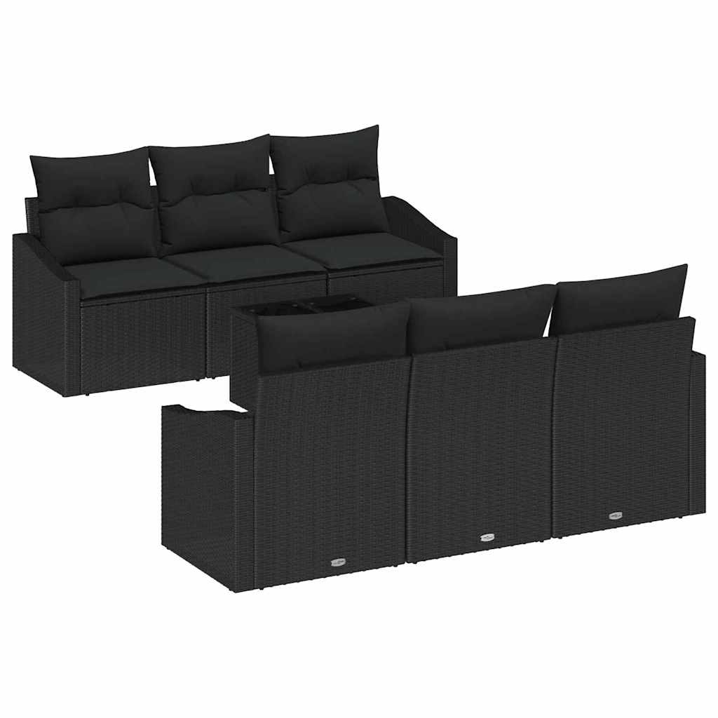 vidaXL Zestaw Sof z poduszką z przechowywaniem 7 pcs Czarny polirattan