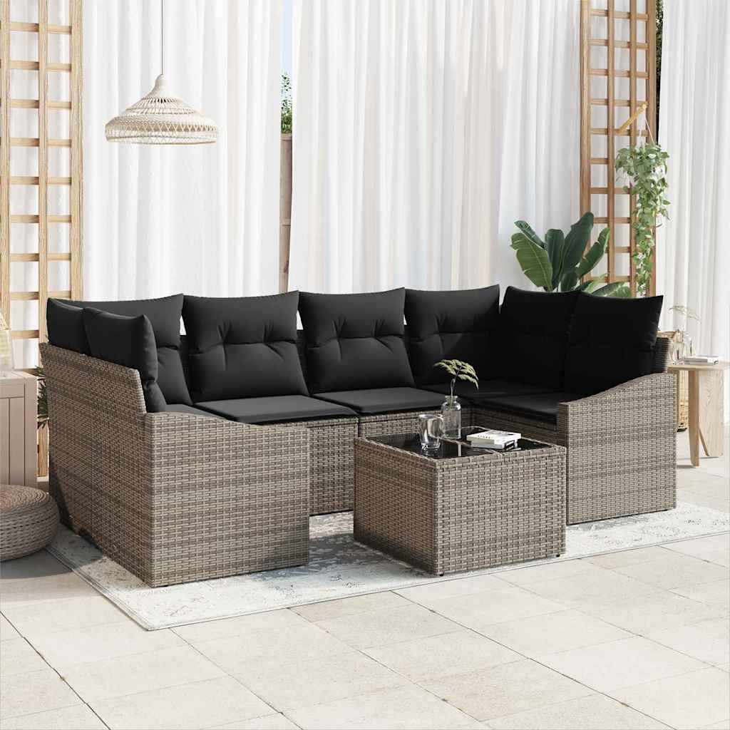 vidaXL Zestaw Sof z poduszką z przechowywaniem 7 pcs Szary polirattan