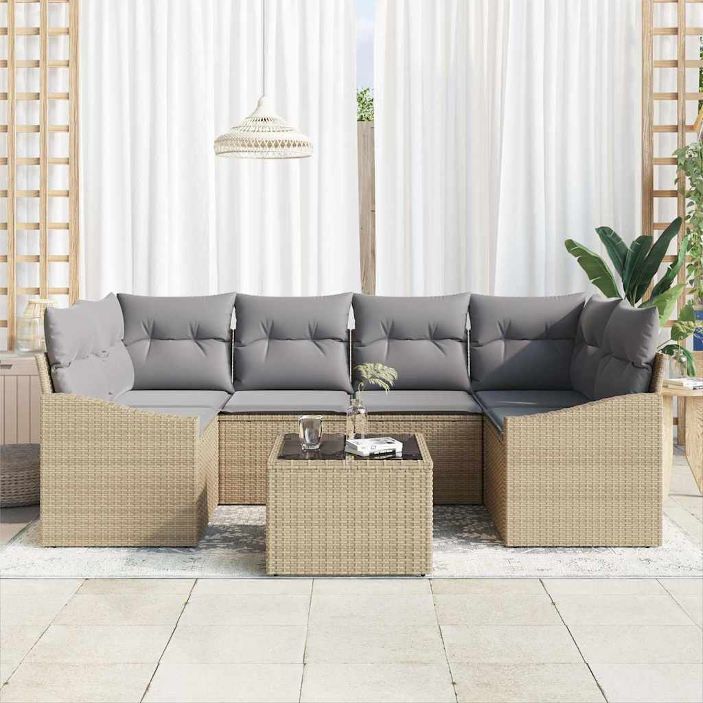 vidaXL Zestaw Sof z poduszką 7 pcs Beżowy i szary polirattan