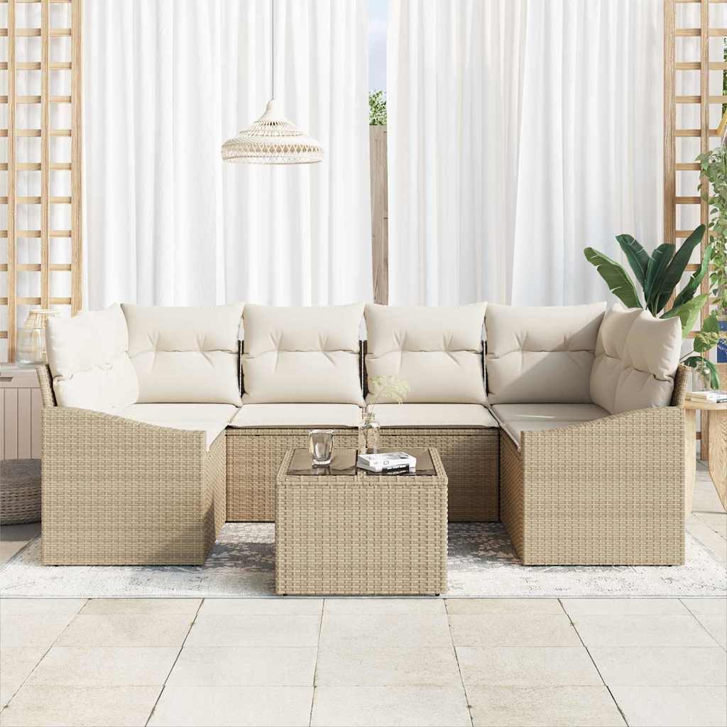 vidaXL Zestaw Sof z poduszką 7 pcs Beżowy i kremowy polirattan