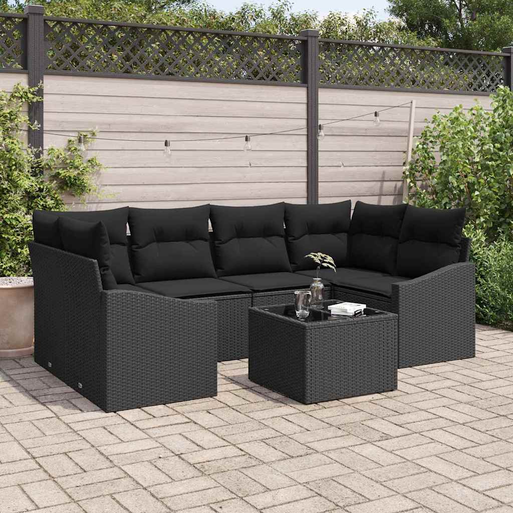 vidaXL Zestaw Sof z poduszką z przechowywaniem 7 pcs Czarny polirattan