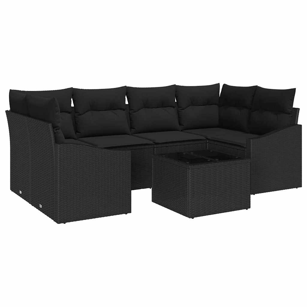 vidaXL Zestaw Sof z poduszką z przechowywaniem 7 pcs Czarny polirattan