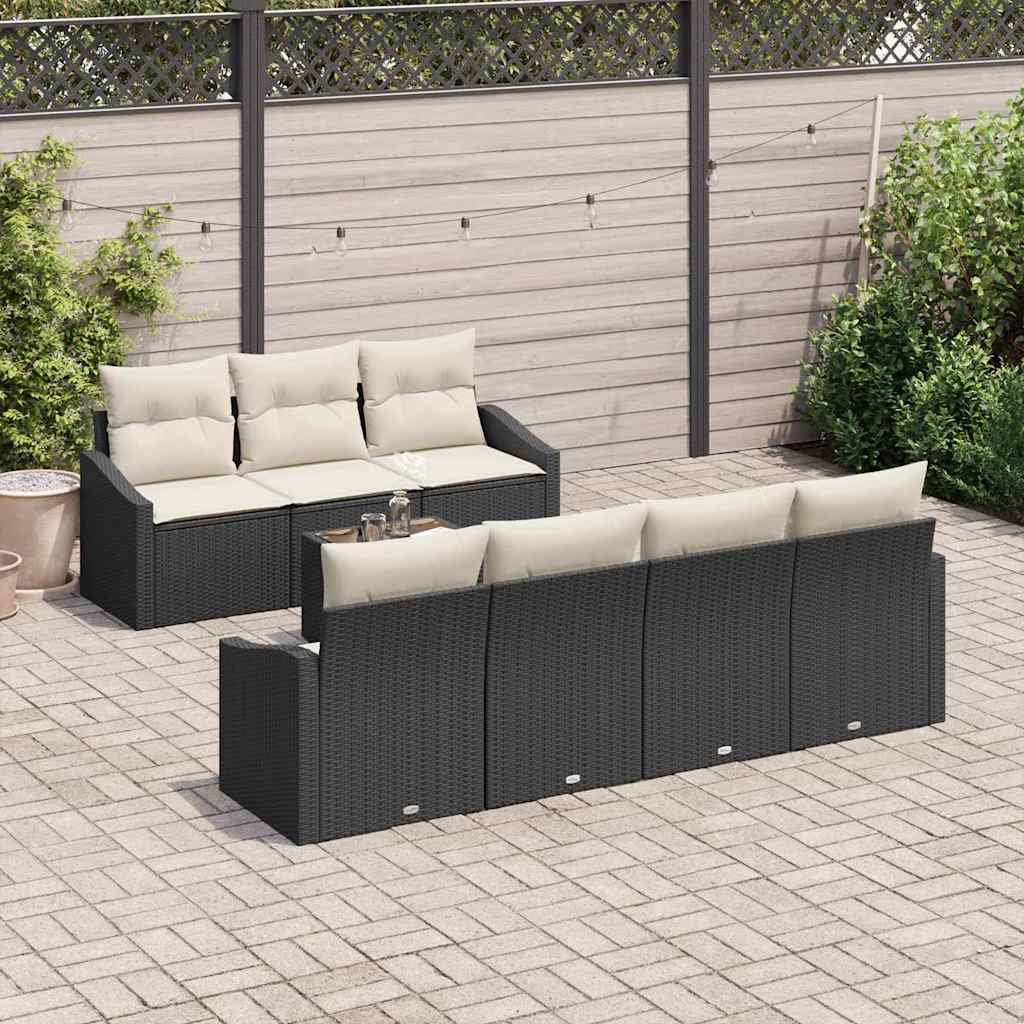 vidaXL Zestaw Sof z poduszką 8 pcs Czarny i kremowy polirattan