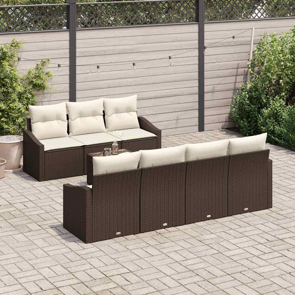 vidaXL Zestaw Sof z poduszką 8 pcs Brązowy i Kremowy polirattan