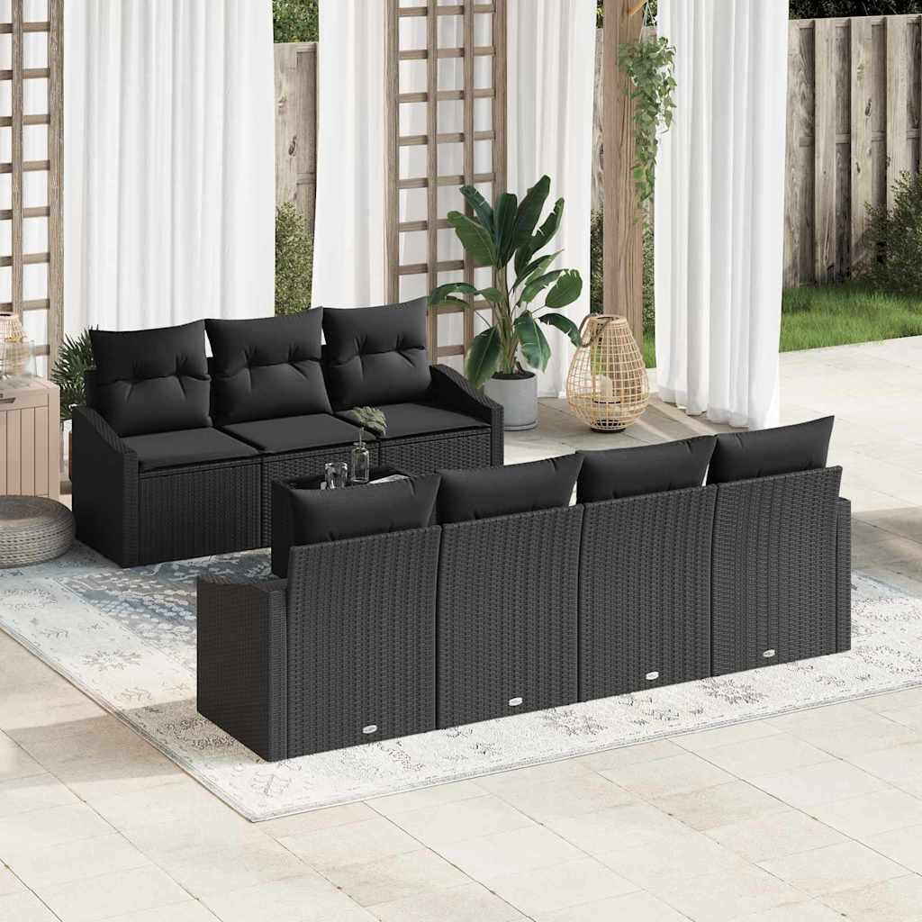 vidaXL Zestaw Sof z poduszką z przechowywaniem 8 pcs Czarny polirattan
