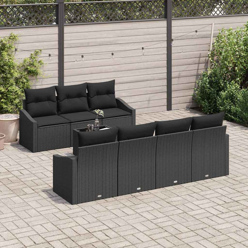 vidaXL Zestaw Sof z poduszką z przechowywaniem 8 pcs Czarny polirattan