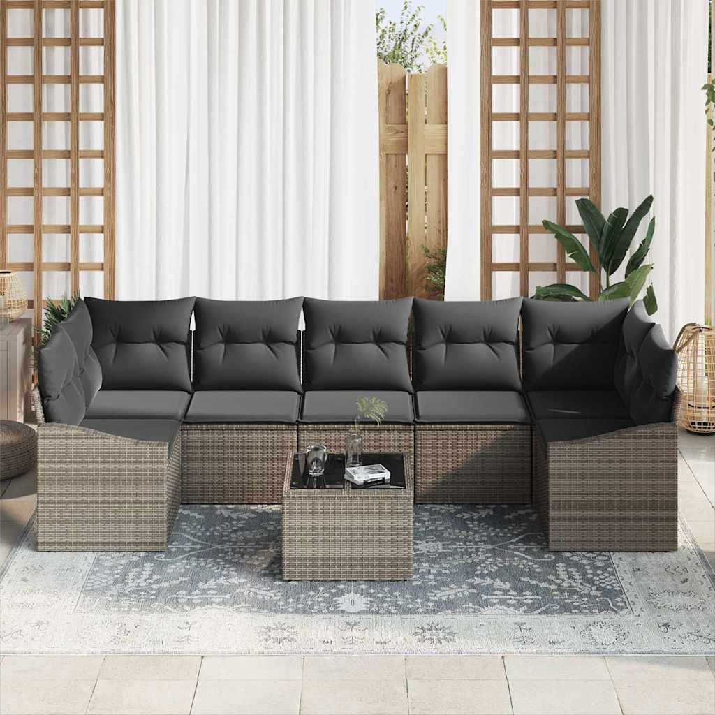 vidaXL Zestaw Sof z poduszką z przechowywaniem 8 pcs Szary polirattan