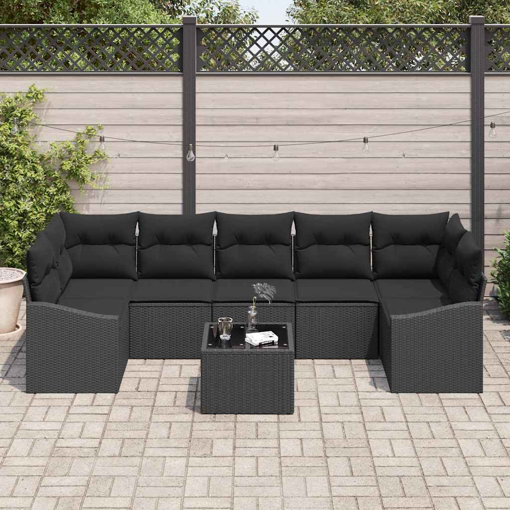 vidaXL Zestaw Sof z poduszką z przechowywaniem 8 pcs Czarny polirattan