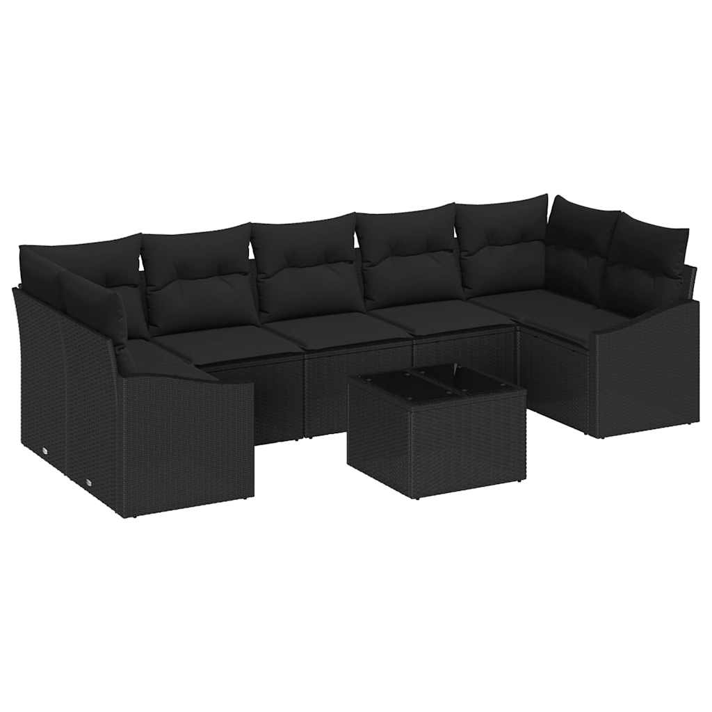 vidaXL Zestaw Sof z poduszką z przechowywaniem 8 pcs Czarny polirattan