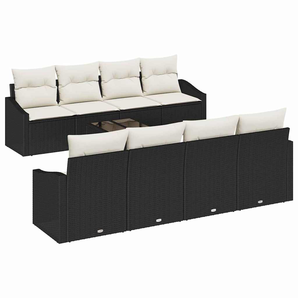vidaXL Zestaw Sof z poduszką 7 pcs Czarny i kremowy polirattan
