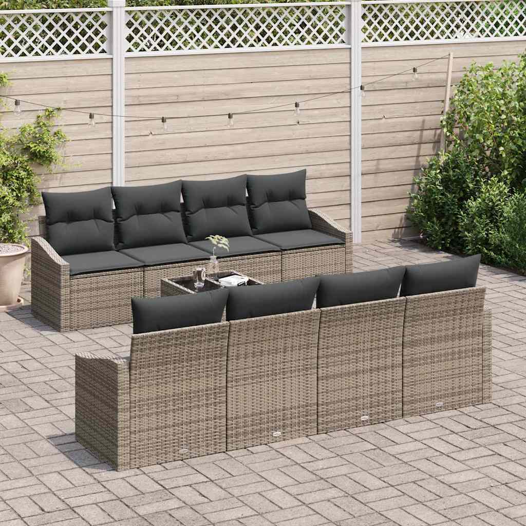 vidaXL Zestaw Sof z poduszką z przechowywaniem 7 pcs Szary polirattan