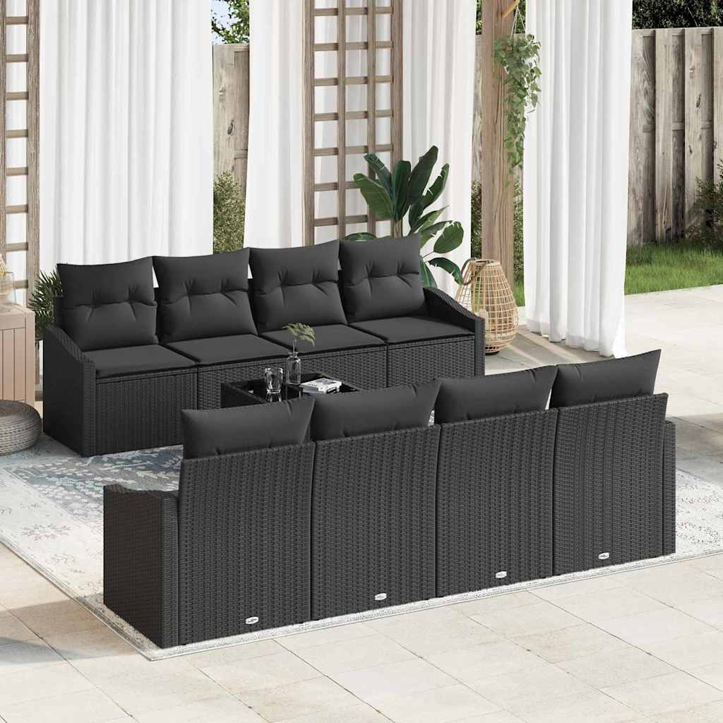 vidaXL Zestaw Sof z poduszką z przechowywaniem 7 pcs Czarny polirattan
