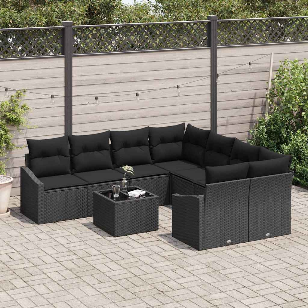 vidaXL Zestaw Sof z poduszką z przechowywaniem 9 pcs Czarny polirattan