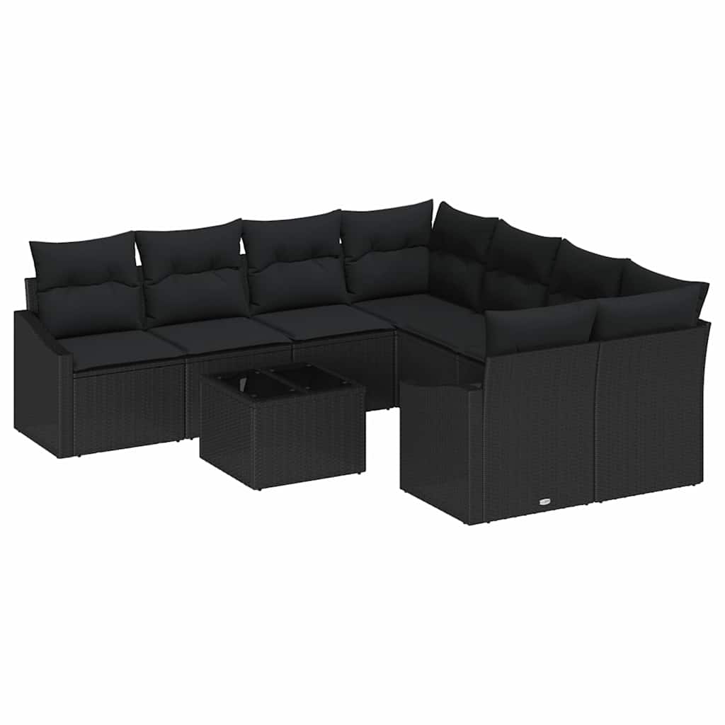 vidaXL Zestaw Sof z poduszką z przechowywaniem 9 pcs Czarny polirattan