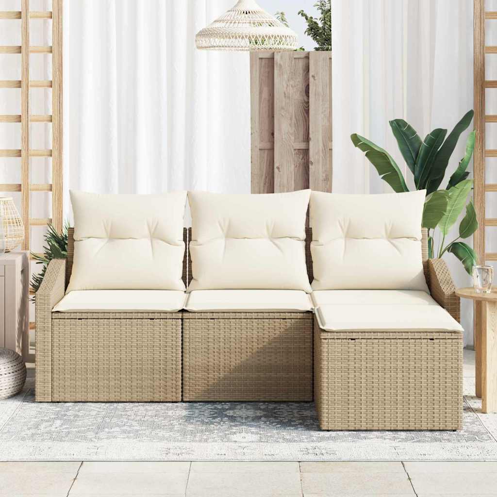vidaXL Zestaw Sof z poduszką 4 pcs Beżowy i kremowy polirattan