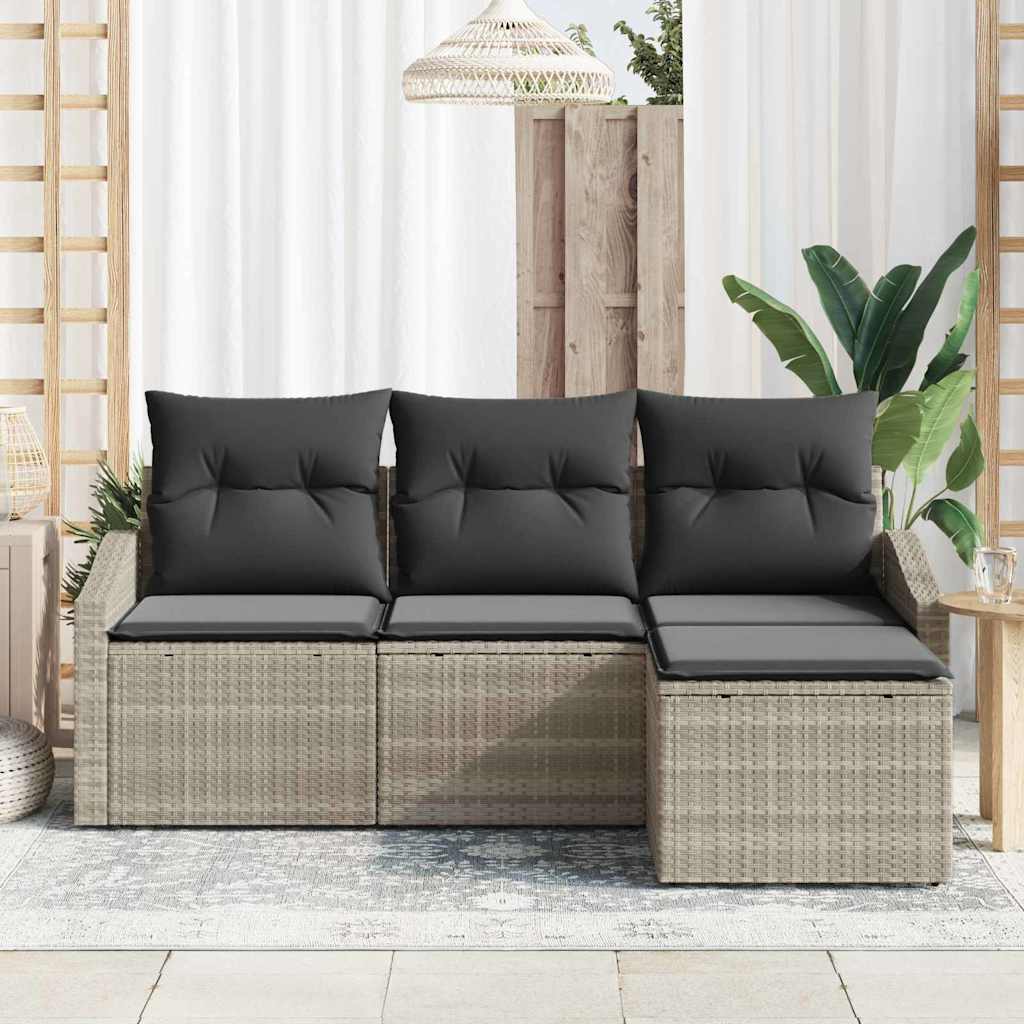 vidaXL Zestaw Sof z poduszką 4 pcs Jasnoszary polirattan
