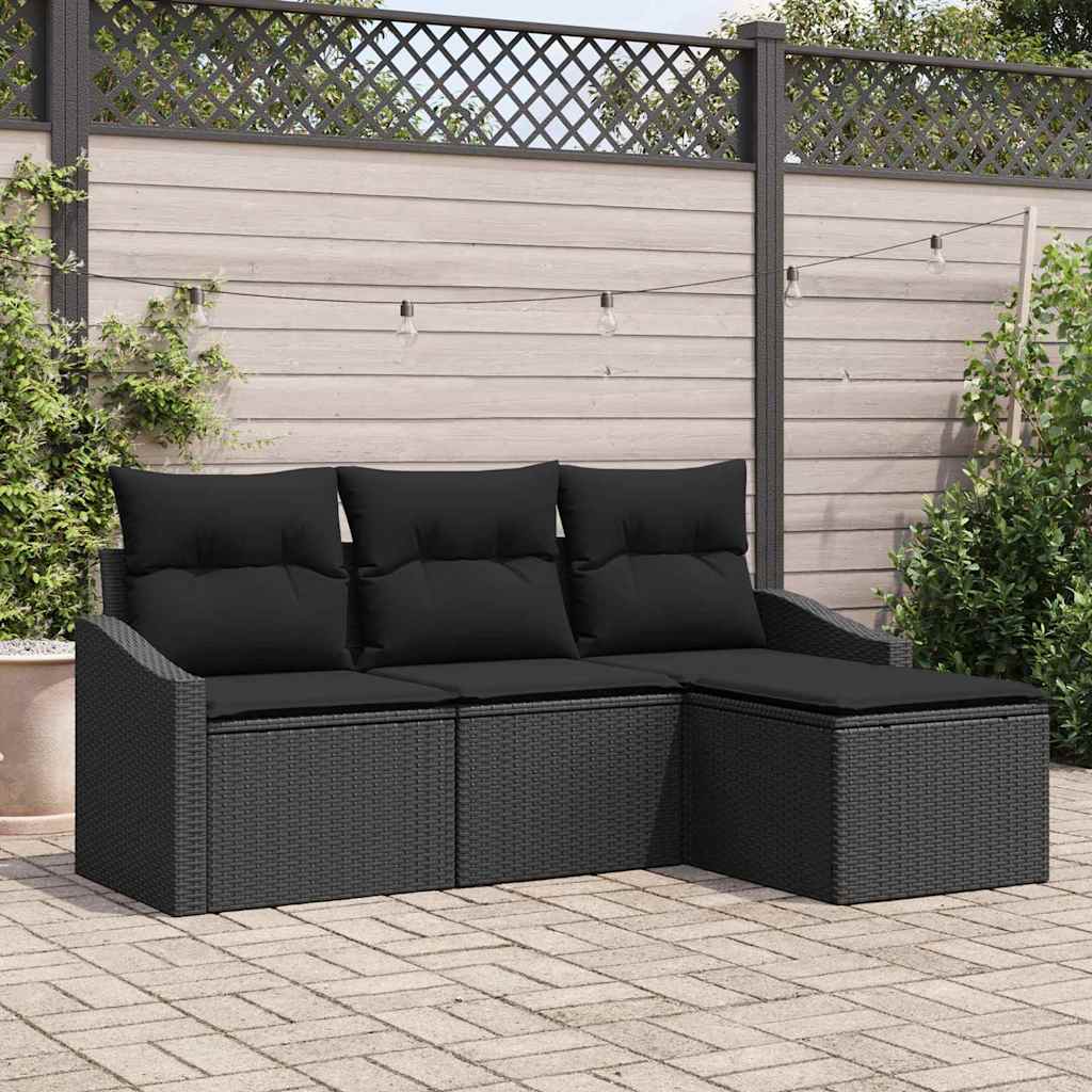 vidaXL Zestaw Sof z poduszką z przechowywaniem 4 pcs Czarny polirattan