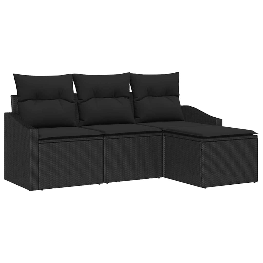 vidaXL Zestaw Sof z poduszką z przechowywaniem 4 pcs Czarny polirattan