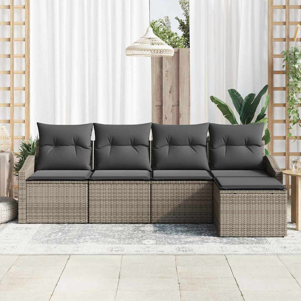 vidaXL Zestaw Sof z poduszką z przechowywaniem 5 pcs Szary polirattan