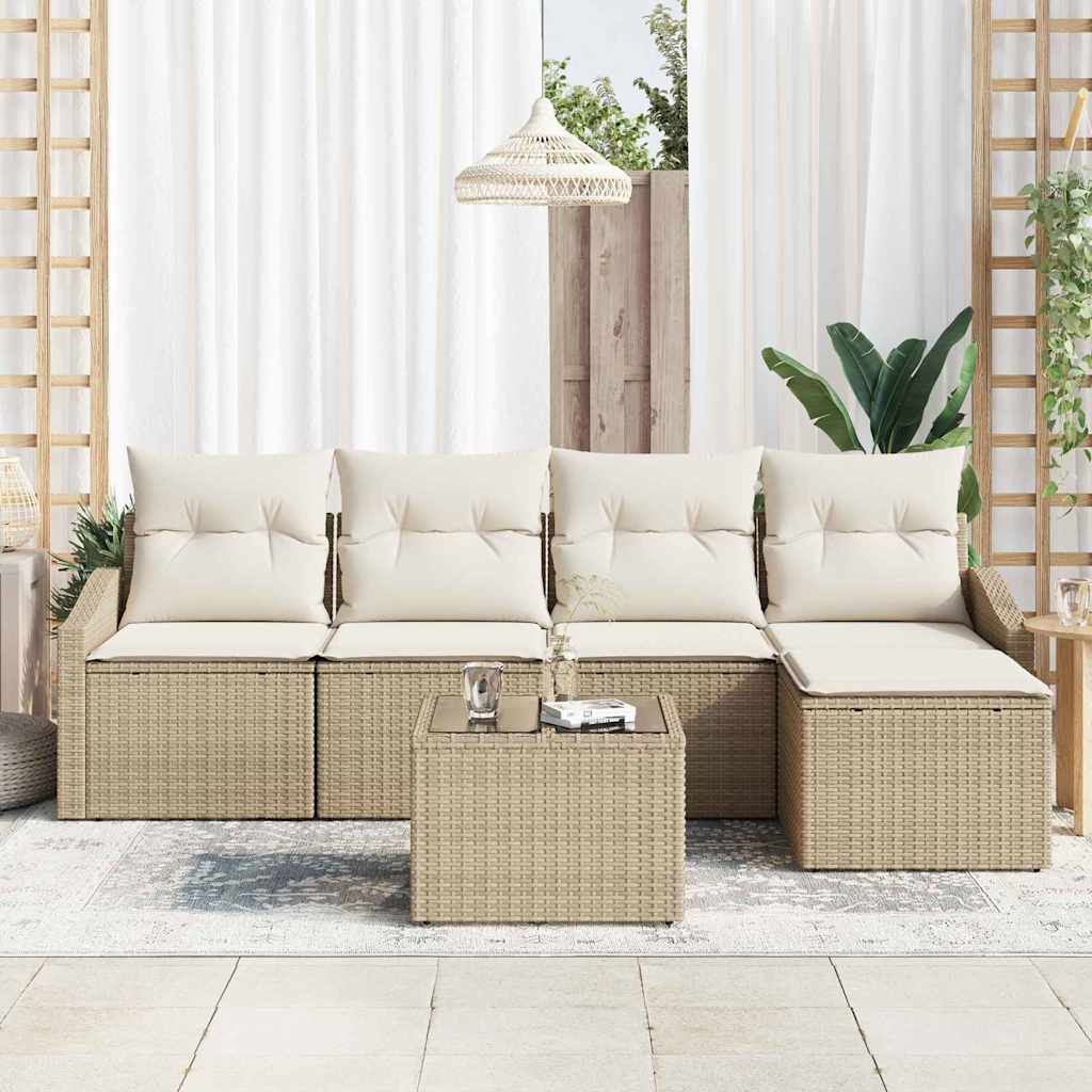 vidaXL Zestaw Sof z poduszką 6 pcs Beżowy i kremowy polirattan