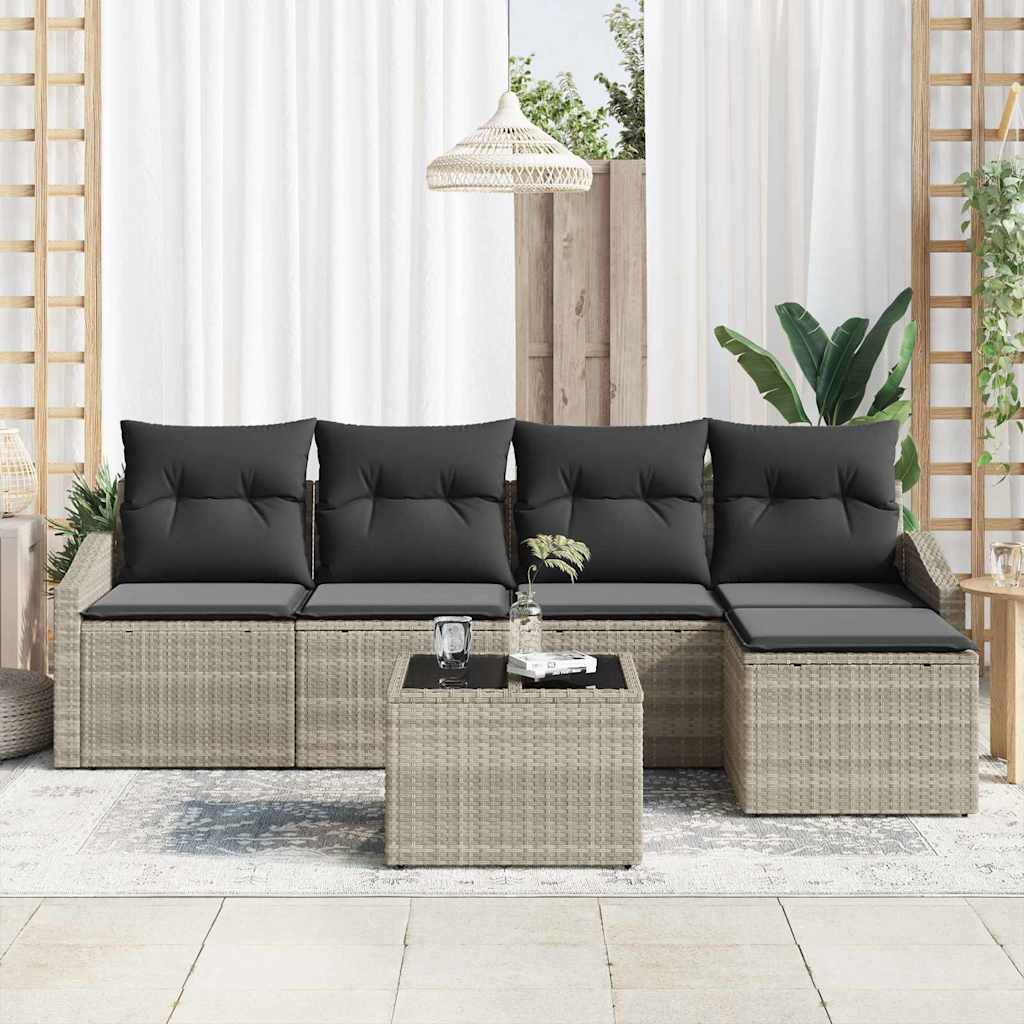 vidaXL Zestaw Sof 6 szt. Jasnoszary polirattan