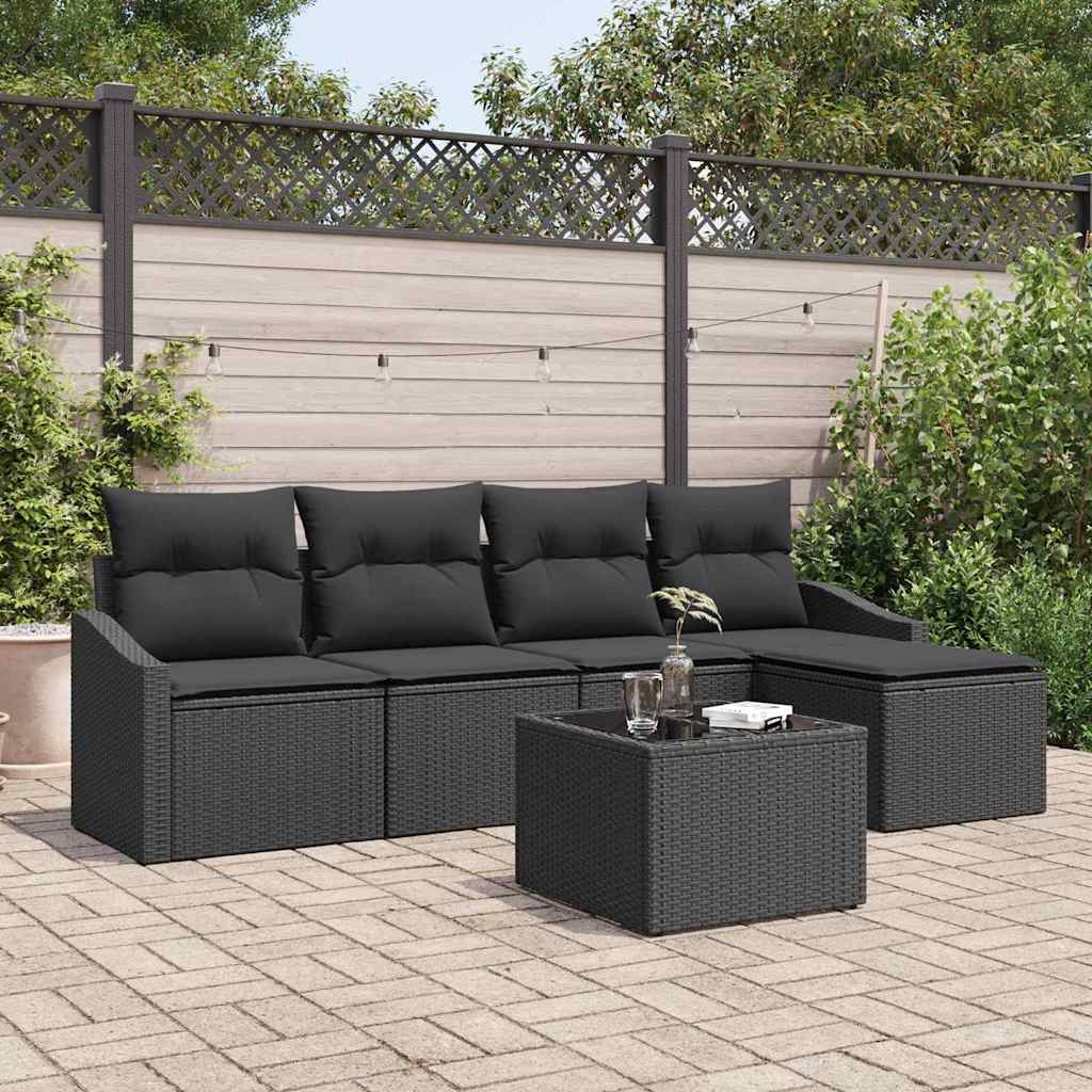 vidaXL Zestaw Sof z poduszką z przechowywaniem 6 pcs Czarny polirattan