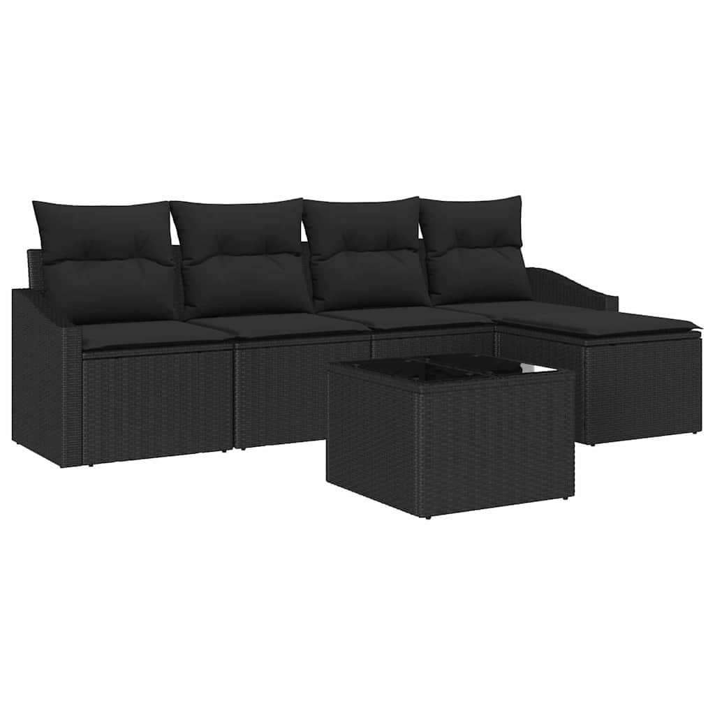 vidaXL Zestaw Sof z poduszką z przechowywaniem 6 pcs Czarny polirattan
