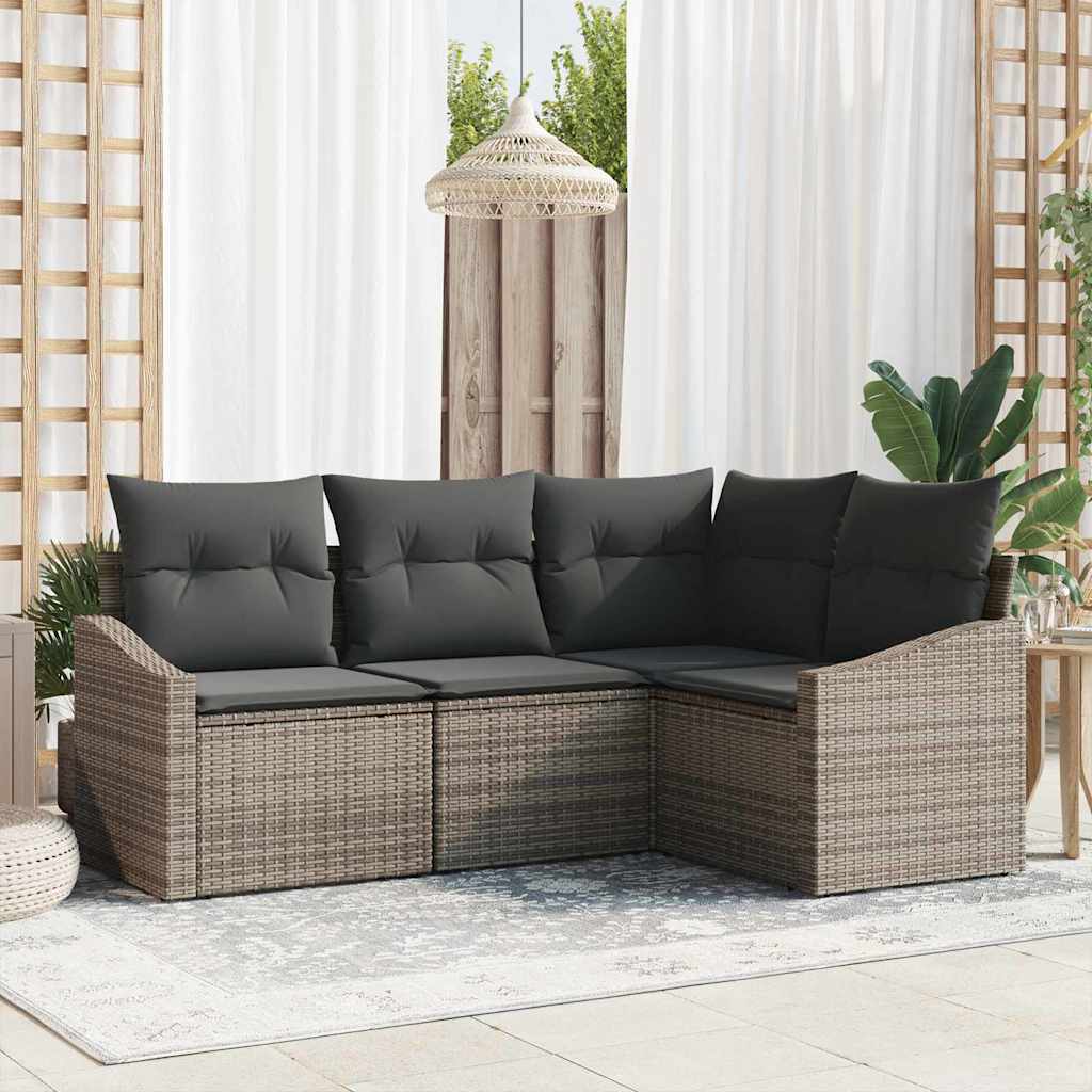vidaXL Zestaw Sof na Ogród z poduszką 4 pcs Szary polirattan