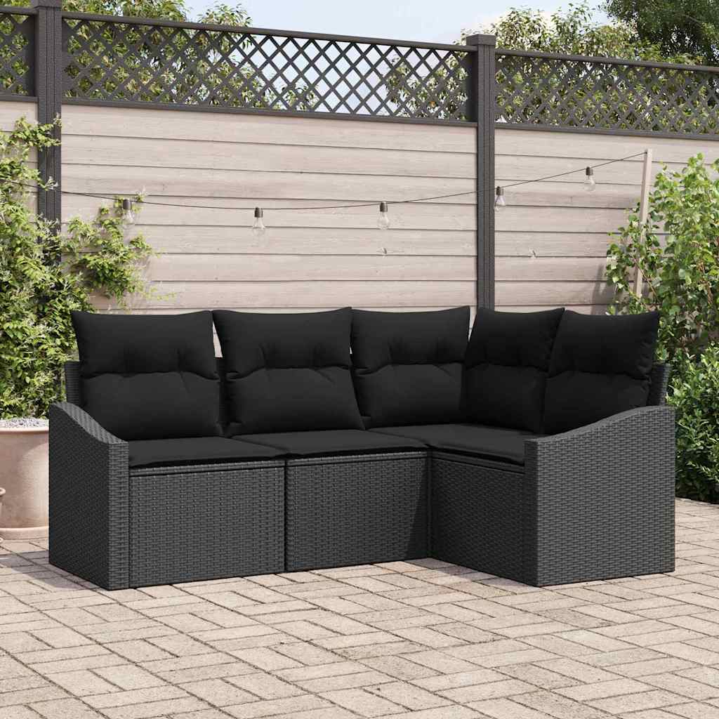 vidaXL Zestaw Sof na Ogród z poduszką 4 pcs Czarny polirattan