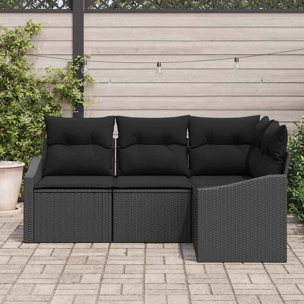 vidaXL Zestaw Sof na Ogród z poduszką 4 pcs Czarny polirattan