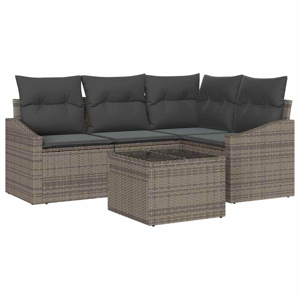vidaXL Zestaw Sof na Ogród z poduszką 5 pcs Jasnoszary polirattan