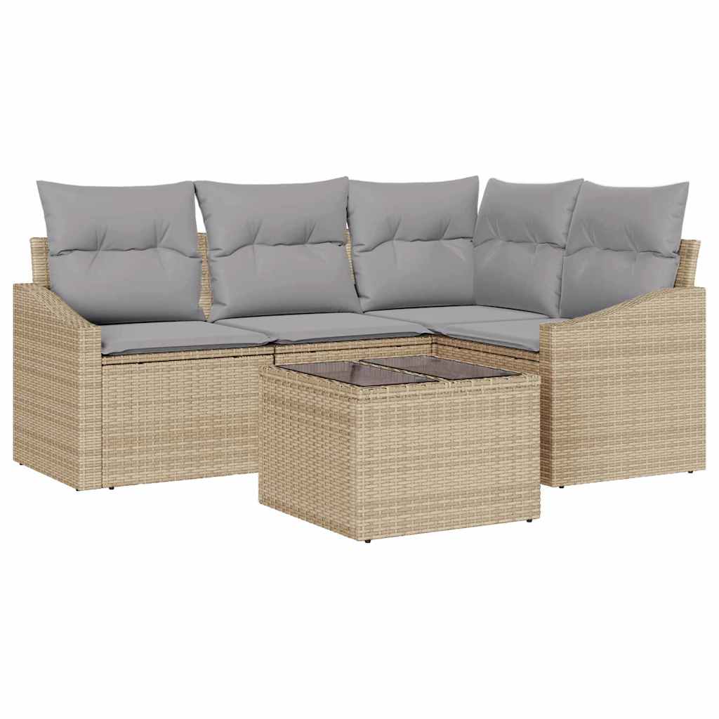 vidaXL Zestaw Sof na Ogród 5 pcs Beżowy i jasnoszary polirattan