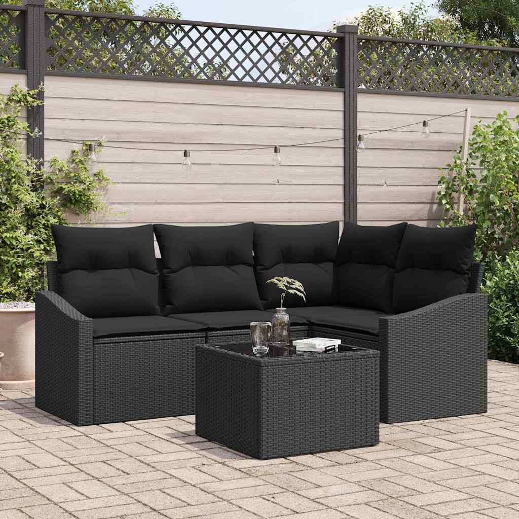 vidaXL Zestaw Sof na Ogród z poduszką 5 pcs Czarny polirattan