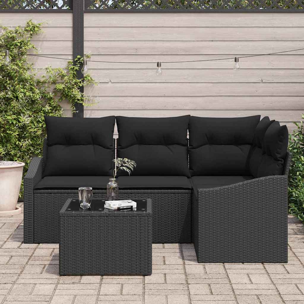 vidaXL Zestaw Sof na Ogród z poduszką 5 pcs Czarny polirattan