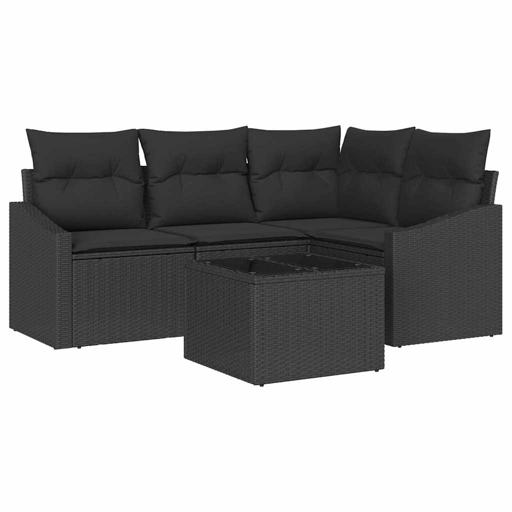 vidaXL Zestaw Sof na Ogród z poduszką 5 pcs Czarny polirattan