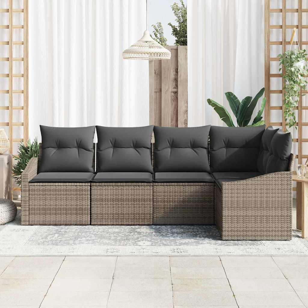vidaXL Zestaw Sof na Ogród z poduszką 5 pcs Szary polirattan