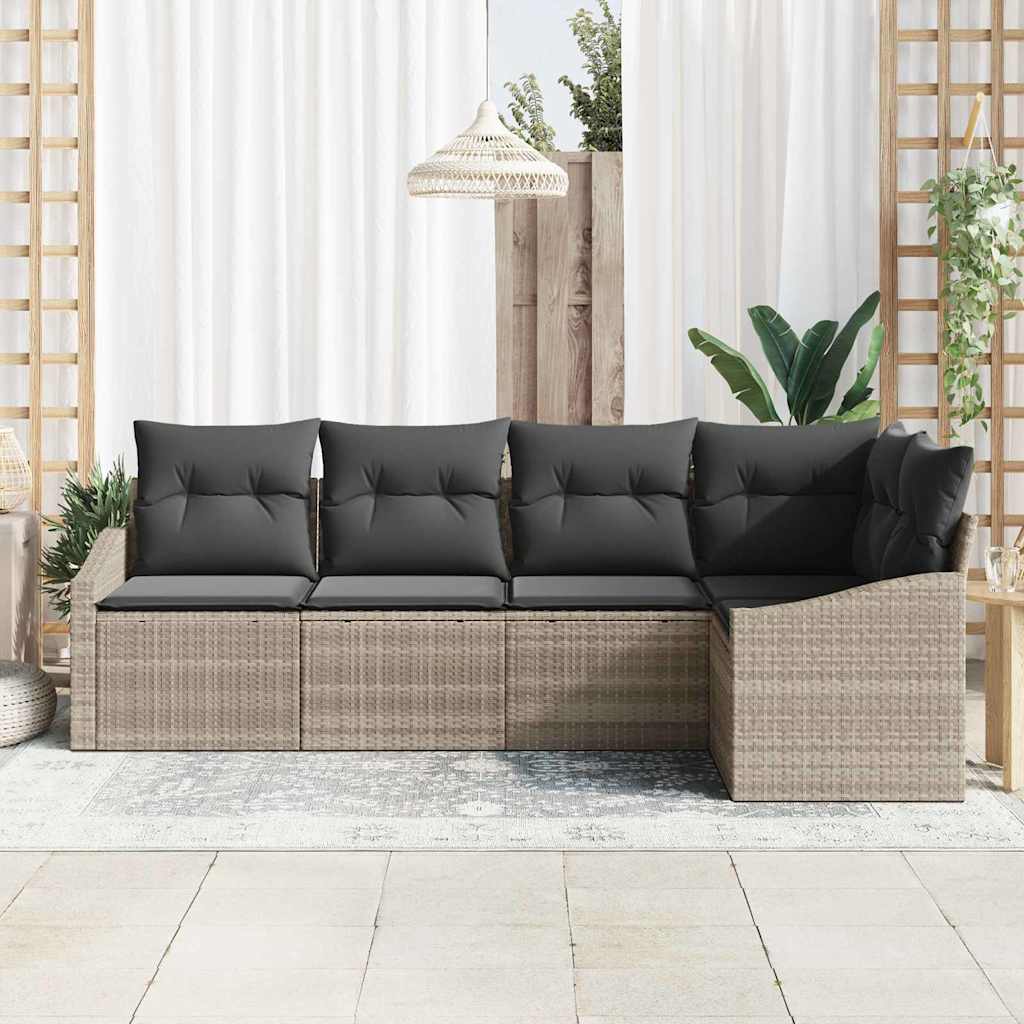 vidaXL Zestaw Sof na Ogród z poduszką 5 pcs Jasnoszary polirattan