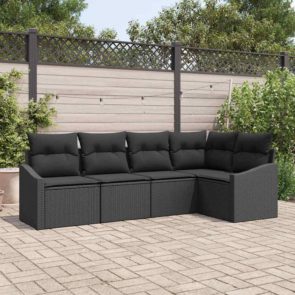 vidaXL Zestaw Sof na Ogród z poduszką 5 pcs Czarny polirattan