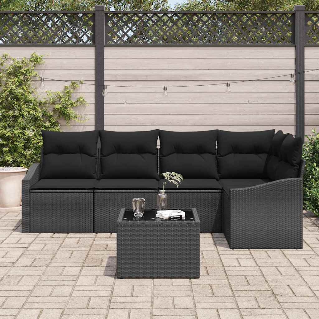 vidaXL Zestaw Sof na Ogród z poduszką 6 pcs Czarny polirattan