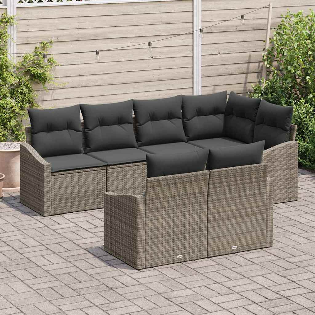 vidaXL Zestaw Sof na Ogród z poduszką 7 pcs Szary polirattan