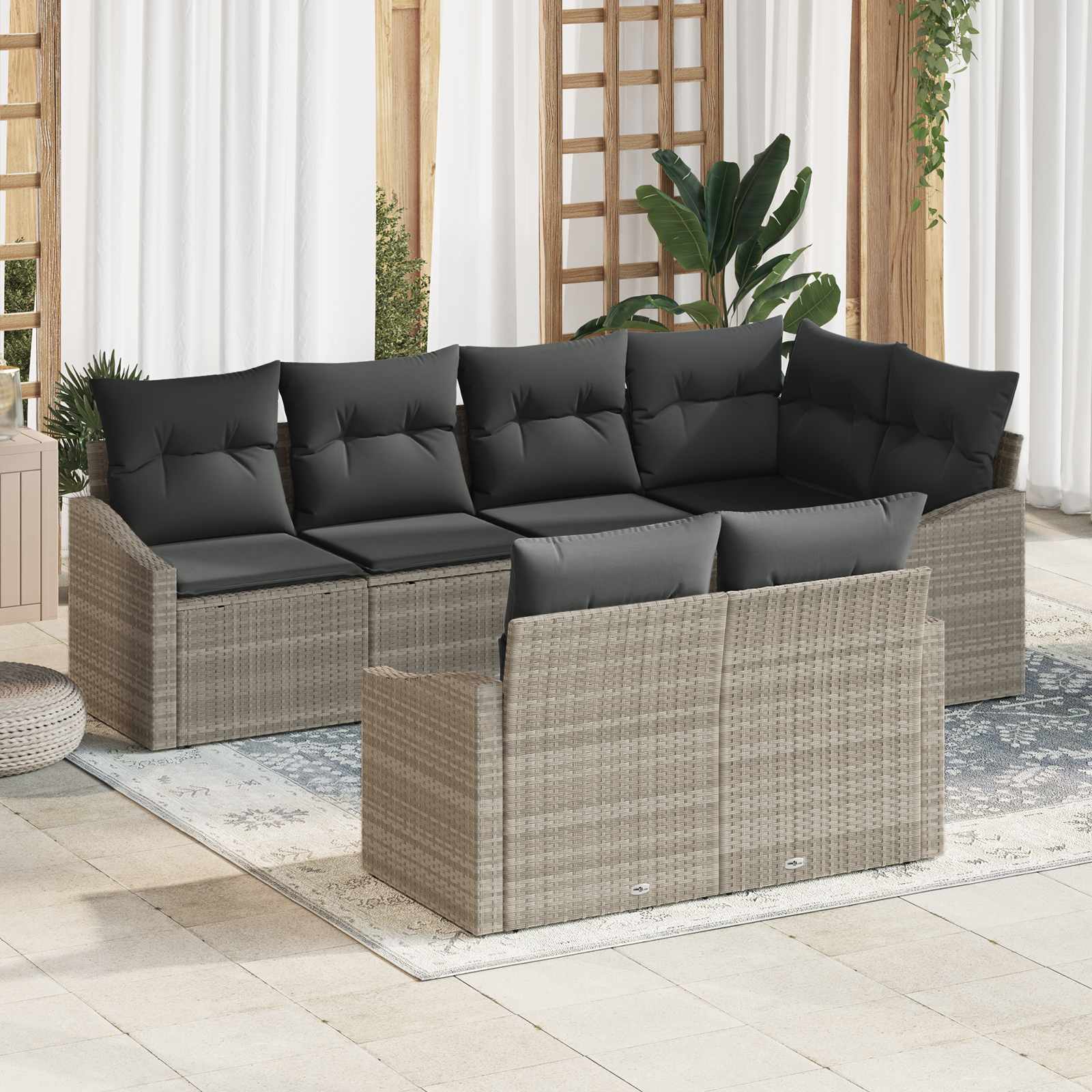 vidaXL Zestaw Sof na Ogród z poduszką 7 pcs Jasnoszary polirattan
