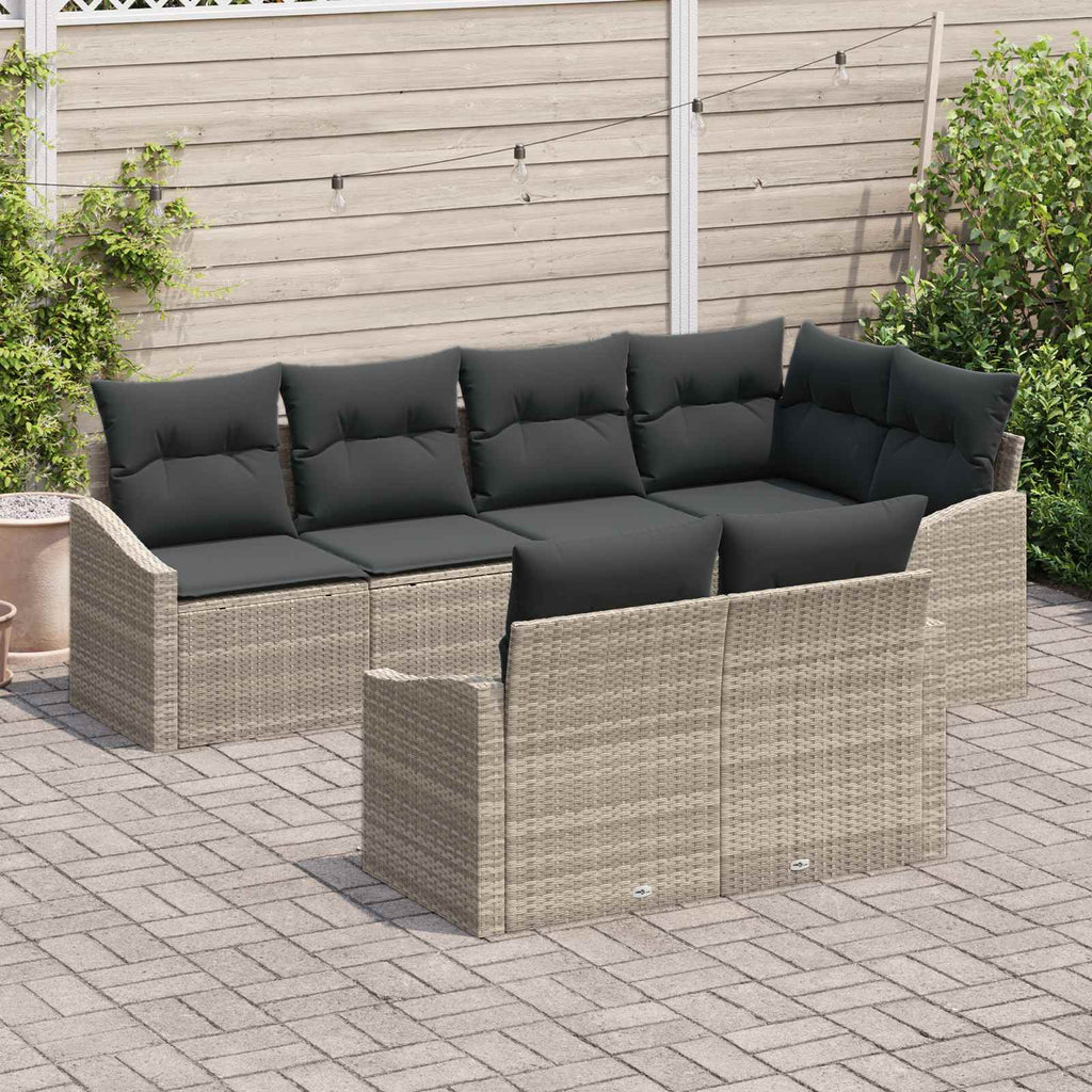 vidaXL Zestaw Sof na Ogród z poduszką 7 pcs Jasnoszary polirattan