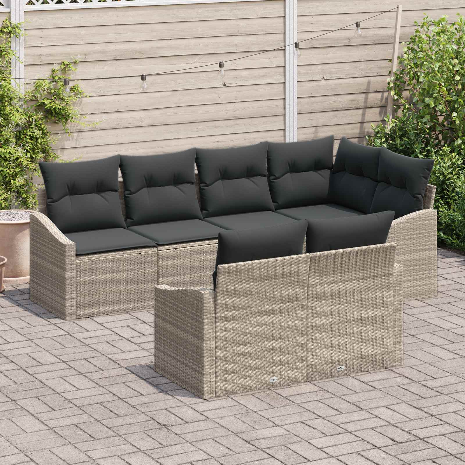 vidaXL Zestaw Sof na Ogród z poduszką 7 pcs Jasnoszary polirattan