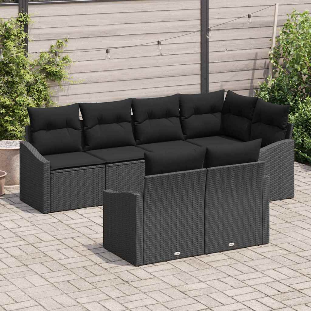 vidaXL Zestaw Sof na Ogród z poduszką 7 pcs Czarny polirattan