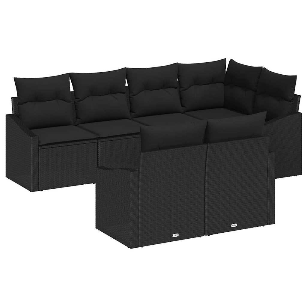 vidaXL Zestaw Sof na Ogród z poduszką 7 pcs Czarny polirattan