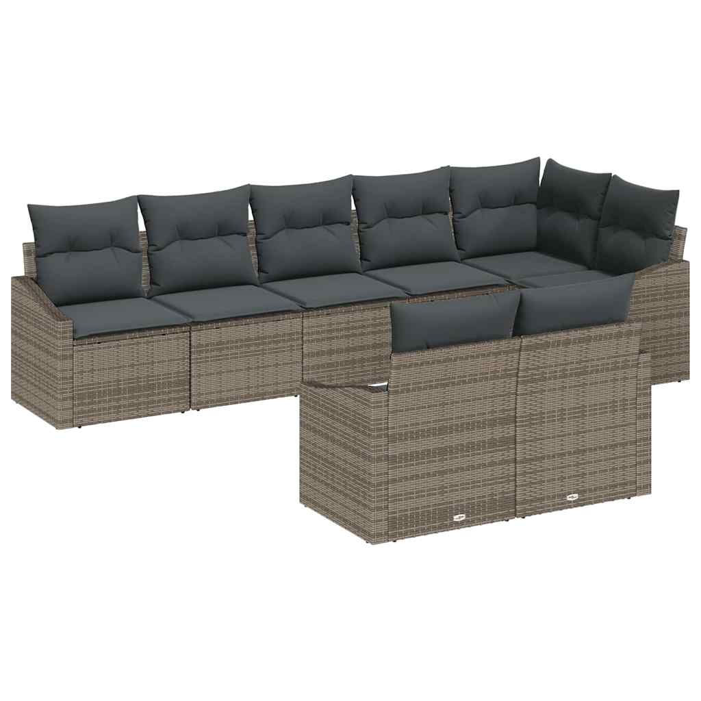 vidaXL Zestaw Sof na Ogród z poduszką 8 pcs Szary polirattan