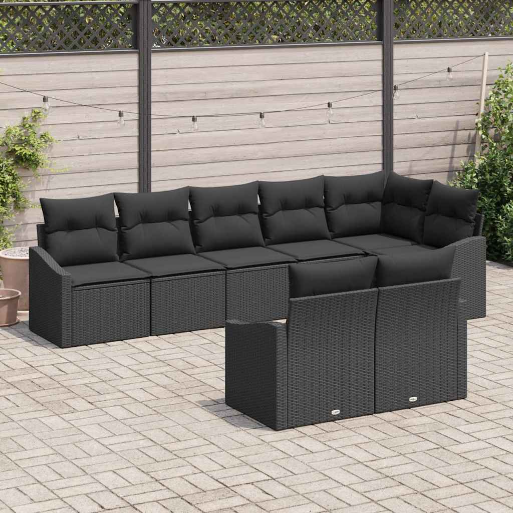 vidaXL Zestaw Sof na Ogród z poduszką 8 pcs Czarny polirattan