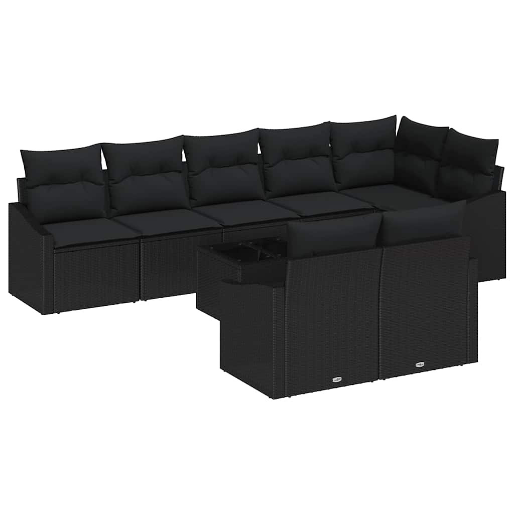 vidaXL Zestaw Sof na Ogród z poduszką 9 pcs Czarny polirattan