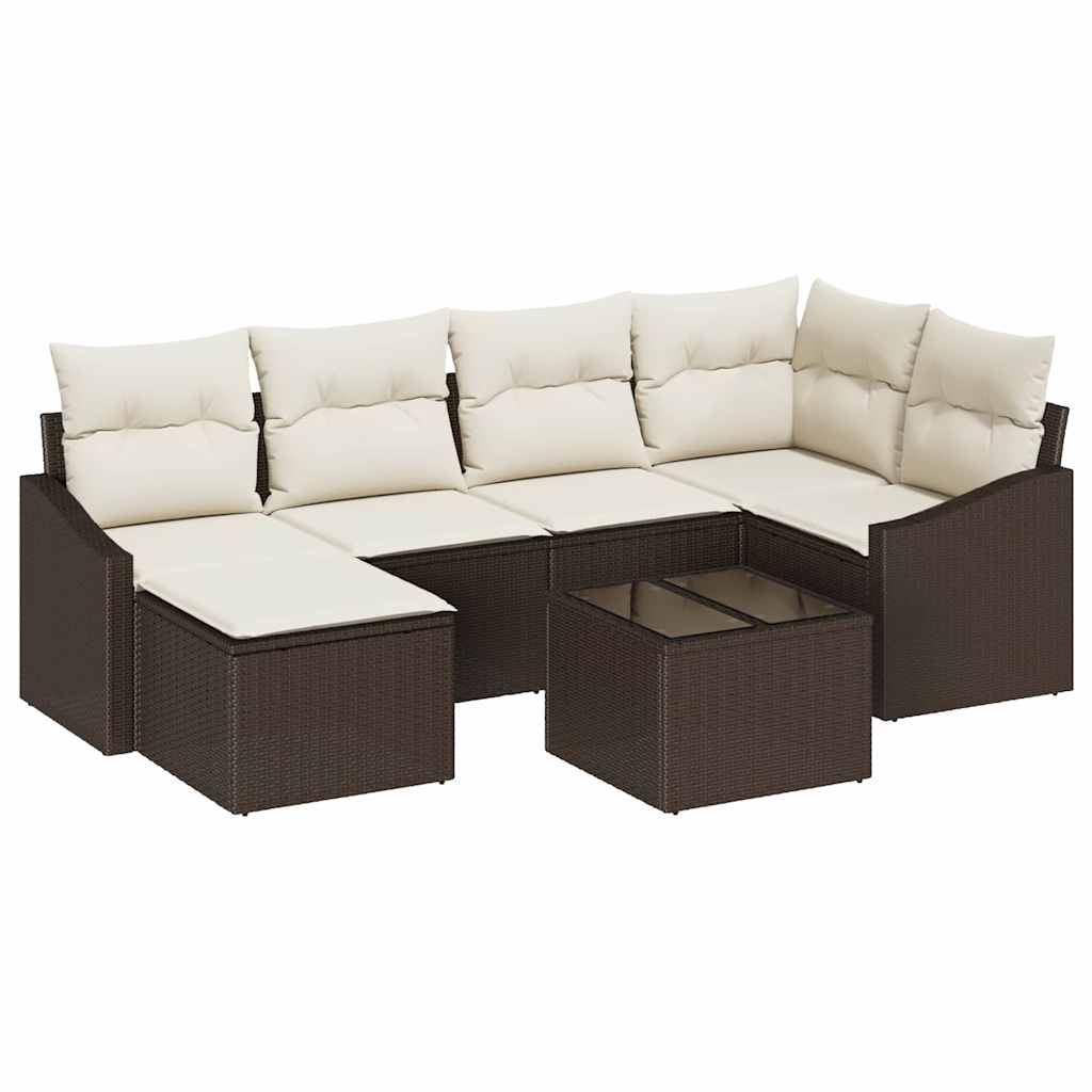 vidaXL Zestaw do jadalni w ogrodzie z poduszką 7 pcs Brązowy i Kremowy
